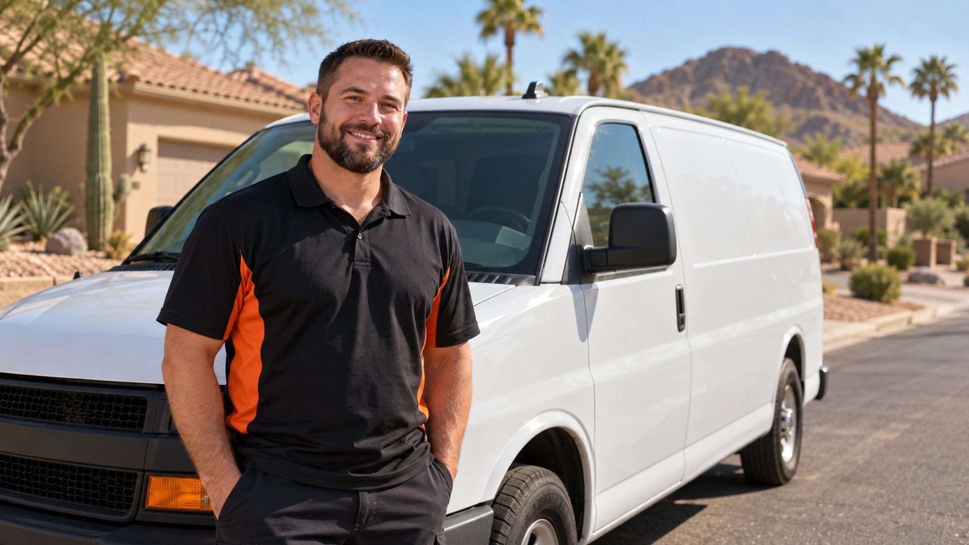 Discount Locksmith of Cave Creek technicians beside the service van in Phoenix, AZ